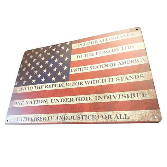 Pledge of Allegiance Rustic Metal American Flag 12"x8" - Picture 7 of 7